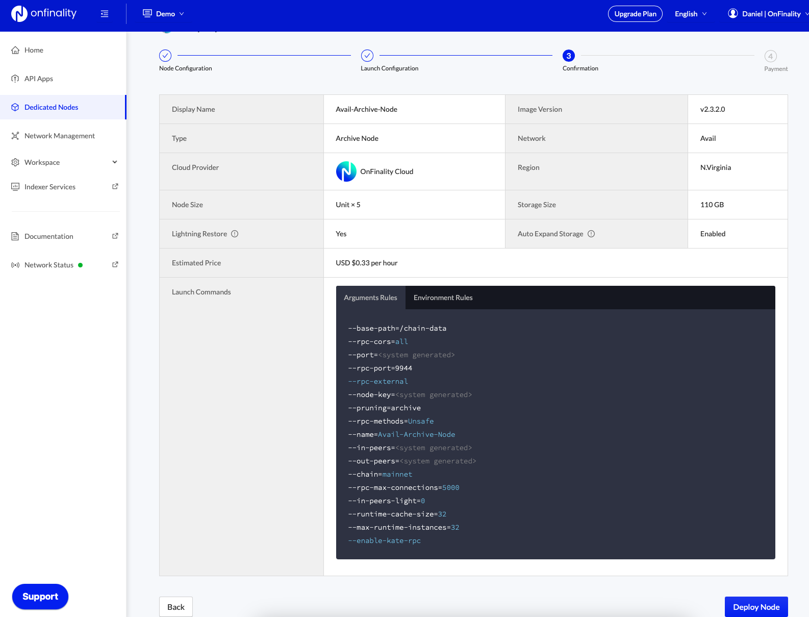Deploy Avail Node with OnFinality - Review Deployment